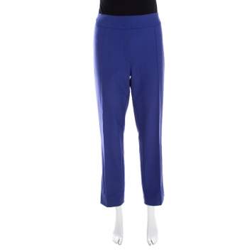 Pre Owned Escada Ink Blue Crepe Stretch Tapered Tineka Trousers XL