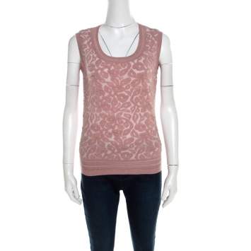 Pre Owned Escada Dark Tender Rose Floral Jacquard Knit Sleeveless Shela Top S