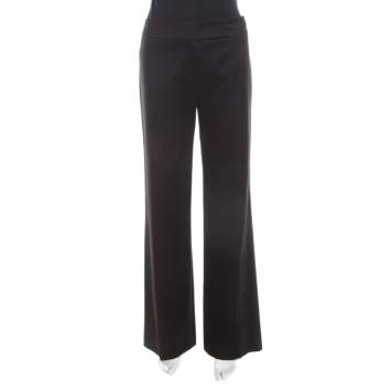 Escada Black Textured Cotton Jacquard High Waist Wide Leg Trousers M