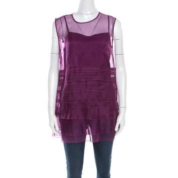 Pre Owned Escada Amethyste Purple Sheer Silk Sleeveless Norga Layered Top M