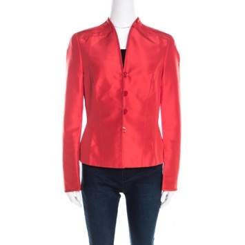 Escada Orange Silk Pleat Detail Tailored Button Front Blazer M
