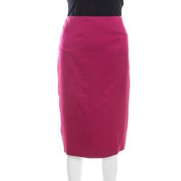 Pre Owned Escada Pink Silk Satin Slit Detail Pencil Skirt L