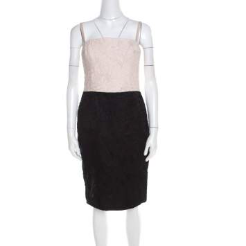 Pre Owned Escada Bicolor Floral Jacquard Cotton Silk Doren Corset Dress M