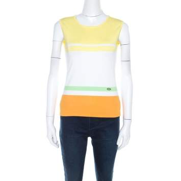 Escada Multi Colour Striped Knit Sleeveless Top M 
