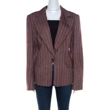 Pre Owned Escada Burgundy Wool and Silk Blend Single Button Blazer XL