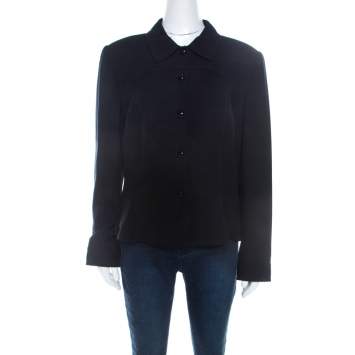 مملوكة مسبقًا Escada Navy Blue Wool Crepe Tailored Jacket L 