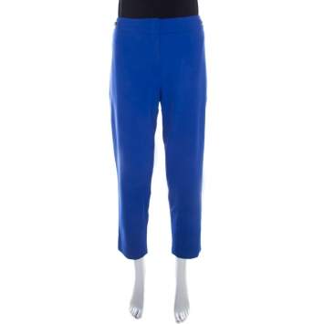 Escada Cobalt Blue Stretch Crepe Waist Buckle Detail Tapered Pants XL 