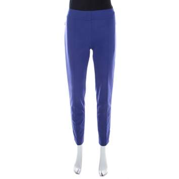 Pre Owned Escada Dark Blue Stretch Crepe Buckle Detail Pants M