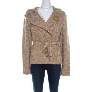 مملوكة مسبقًا Escada Beige Wool Tweed Double Breasted Belted Jacket L