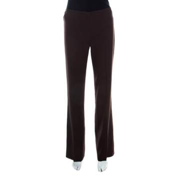 Pre Owned Escada Dark Brown Wool Crepe Wide Leg Trousers S