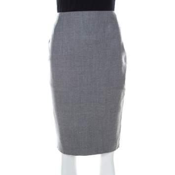 Pre Owned Escada Grey Wool Short Pencil Skirt S