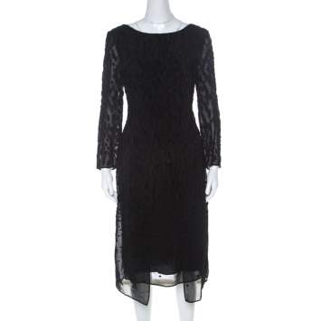 Pre Owned Escada Black Fil Coupé Wrap Front Dorelles Dress M