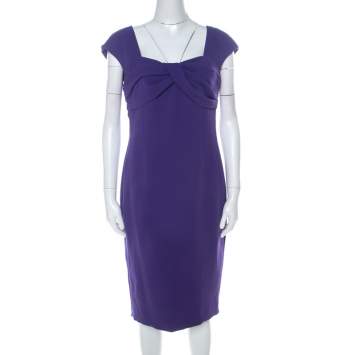 Pre Owned Escada Purple Crepe Pleated Bodice Detail Sleeveless Danicara Dress M