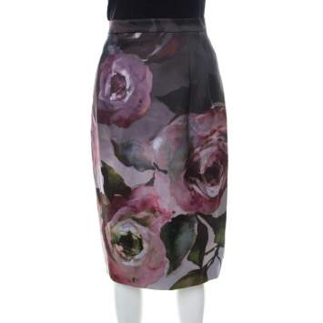 Pre Owned Escada Multicolor Floral Print Knee Length Sheath Skirt M