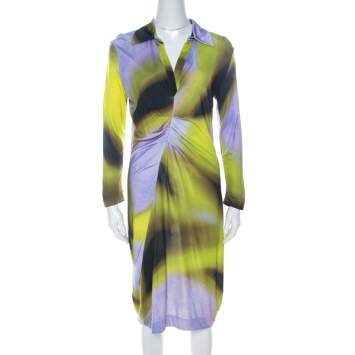 Pre Owned Escada Multicolor Fantasy Print Jersey Pleat Front Etiennise Dress M
