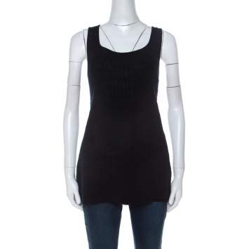 Escada Black Perforated Knit Wool Tank Top L