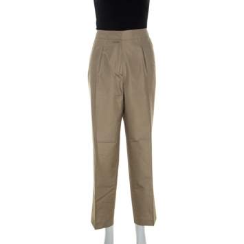 Pre Owned Escada Beige Silk Straight Fit Trousers L