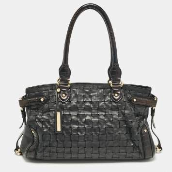 Pre Owned Escada Black Woven Leather Horizontal Margaretha Tote