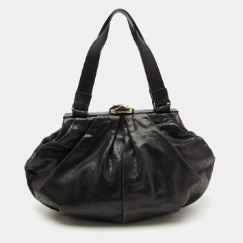 Escada Black Leather Frame Satchel