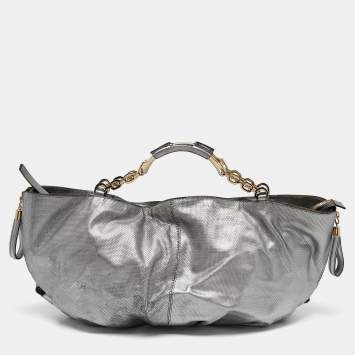 Escada Grey Textured Leather Expandable Side Zip Tote