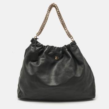 Escada Black Leather Chain Logo Hobo