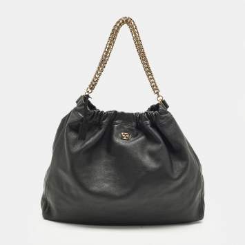 Pre Owned Escada Chain Black Leather Hobo