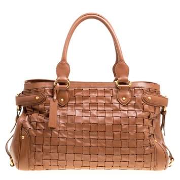 Pre Owned Escada Brown Woven Leather Horizontal Margaretha Tote 