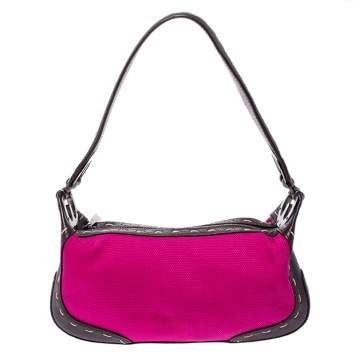 Pre Owned Escada Magenta/Dark Brown Leather and Canvas Small Eluna Shoulder Bag