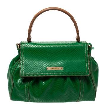 Pre Owned Escada Green Snakeskin Embossed Leather Top Handle Bag