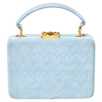 Pre Owned Escada Light Blue Nubuck Leather Box Top Handle Bag