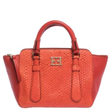 Pre Owned Escada Orange Python Embossed Leather Satchel
