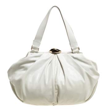 Pre Owned Escada White Crackled Patent Leather Frame Hobo