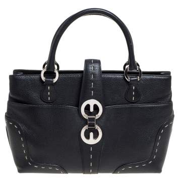 Pre Owned Escada Black Leather Front Pocket Satchel