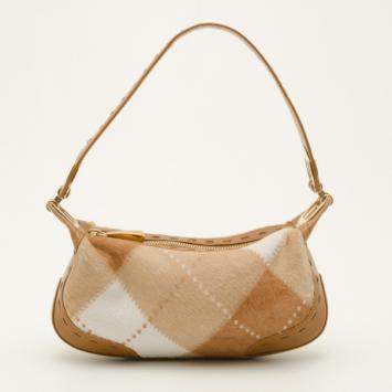 Pre Owned Escada Tan and White Calf Hair Argyle Shoulder Bag 