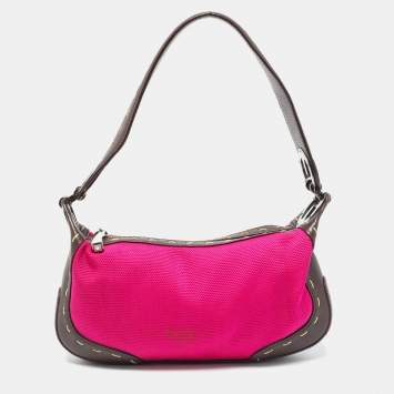 Pre Owned Escada Magenta/Dark Brown Leather and Canvas Small Eluna Bag