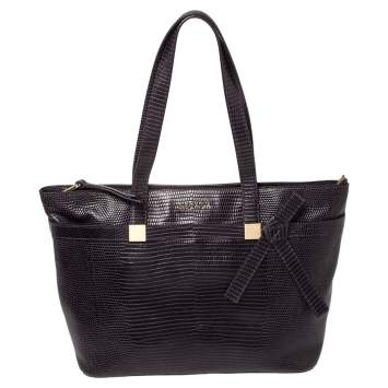 Pre Owned Escada Purple Lizard Embossed Leather Bow Tote