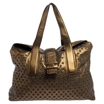Pre Owned Escada Metallic Bronze Leather Rivet Detail Tote