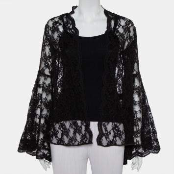 Pre Owned Esse Vie Black Lace Bell Sleeve Open Front Shrug M