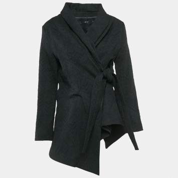 Pre Owned Etal Black Jacquard Waist Tie-Up Detail Asymmetric Jacket S