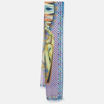 Pre Owned Etro Blue Paisley Print Modal Blend Scarf