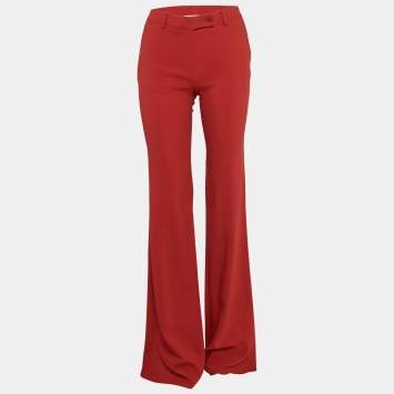 Pre Owned Etro Orange Crepe Wide Leg Pants M