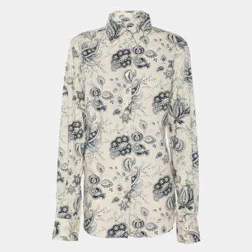 Etro Cream/Blue Paisley Print Cotton Blend Long Sleeve Shirt L