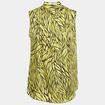 Pre Owned Etro Yellow Printed Silk Sleeveless Top M