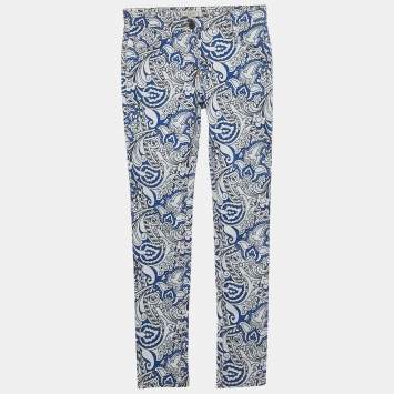 Pre Owned Etro Blue Paisley Print Denim Skinny Jeans S Waist 26" 