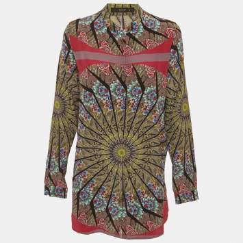 Pre Owned Etro Multicolor Printed Silk Mandarin Collar Blouse M