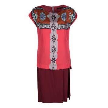 Pre Owned Etro Multicolor Printed Silk Layered Midi Dress M