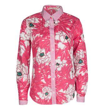 مملوكة مسبقًا Etro Pink Floral Print Checked Collar and Cuff Detail Long Sleeve Button Front Shirt M