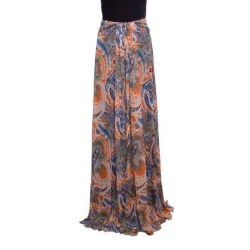 Pre Owned Etro Printed Multicolor Printed Knit Draped Maxi Skirt L