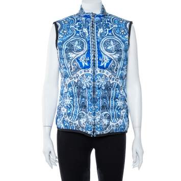 Pre Owned Etro Blue Paisley Print Quilted Puffer Vest M