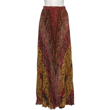 Pre Owned Etro Multicolored Paisley Printed Crepe Pleated Maxi Skirt S